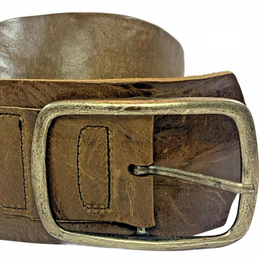 Classic Brown Leather Women's Belt with Antique Silver Buckle
